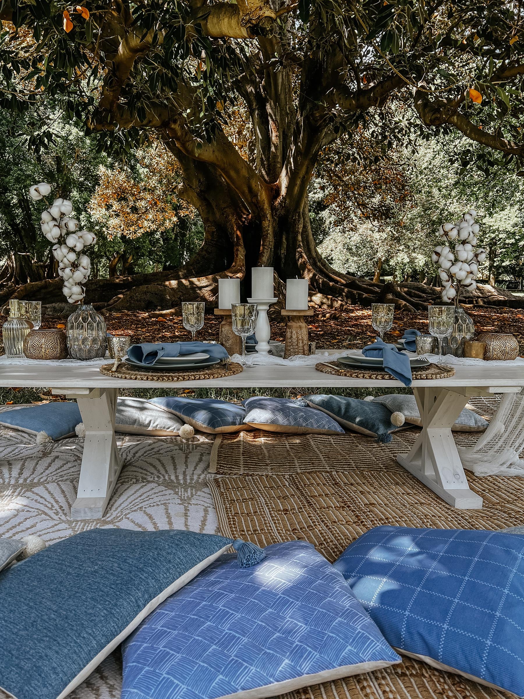 Romantic natural boho proposal in the middle of nowhere - close up of table details