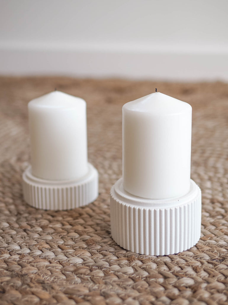 Small and large Mason ribbed pillar candle holders