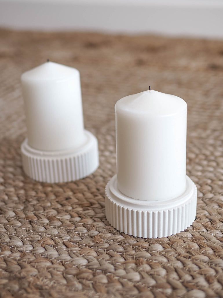Small Mason concrete candle holders with pillar candles
