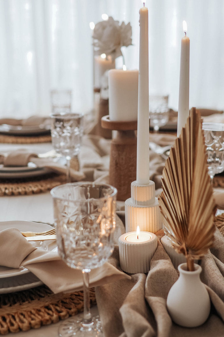 Palmer tealight candle holders as centrepieces for our taupe picnic package
