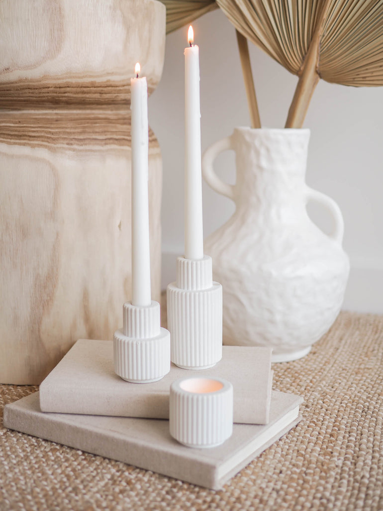 Palmer candle holder trio made from off white concrete
