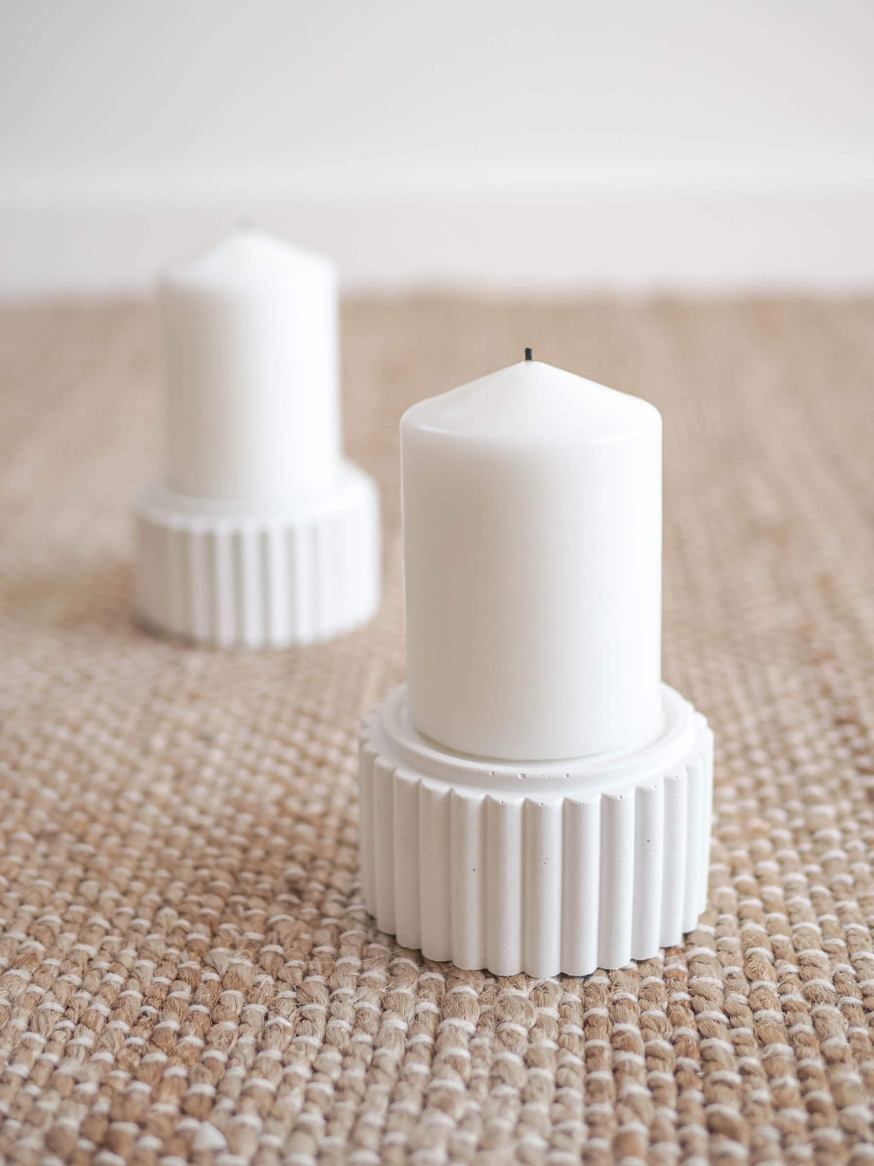 Large Preston off white concrete candle holders with pillar candles